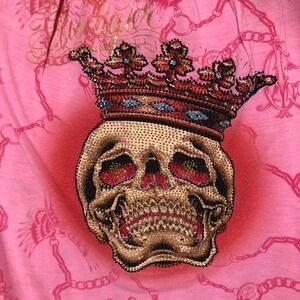 Christian Audigier Los Angeles Skull Crown Rhinestone Pink Sleeveless‎ Top S